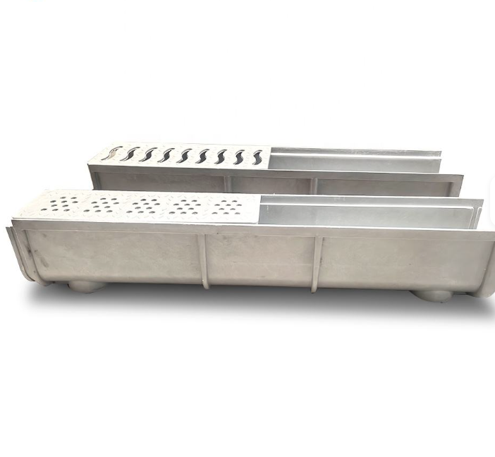 FRP U-Shaped Drainage Channel, Fiberglass Trench Drain with Grate Cover, Composite FRP Drainage 